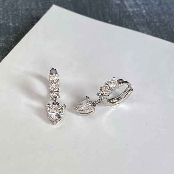 Platinum Plated Silver Zirconia Heart Hoop Earrings | Luxury Jewelry - Picture 4 of 13
